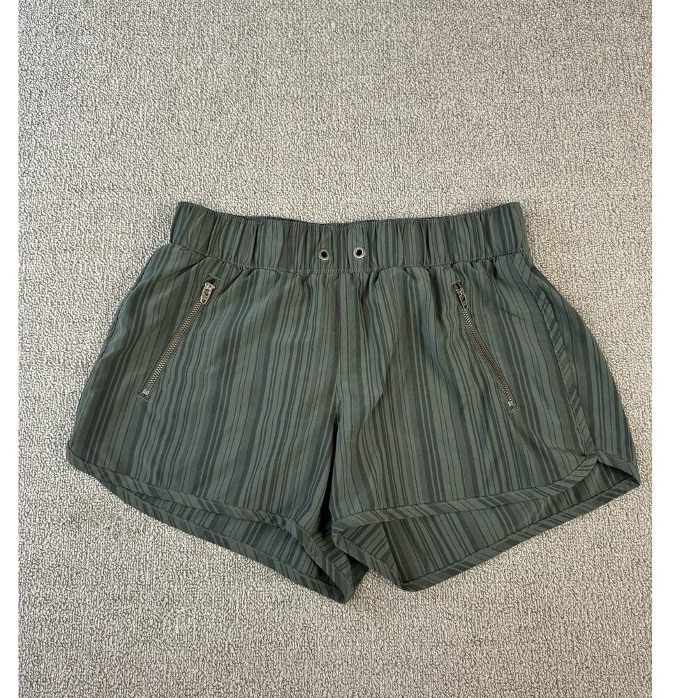 Athleta Sway Shorts Striped Athleisure Outdoors Casual Olive Green Size Small‎